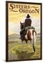 Sisters, Oregon - Cowboy on Horseback-Lantern Press-Framed Art Print