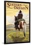 Sisters, Oregon - Cowboy on Horseback-Lantern Press-Framed Art Print