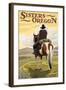 Sisters, Oregon - Cowboy on Horseback-Lantern Press-Framed Art Print