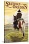 Sisters, Oregon - Cowboy on Horseback-Lantern Press-Stretched Canvas