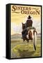 Sisters, Oregon - Cowboy on Horseback-Lantern Press-Framed Stretched Canvas