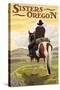 Sisters, Oregon - Cowboy on Horseback-Lantern Press-Stretched Canvas