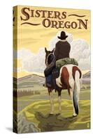 Sisters, Oregon - Cowboy on Horseback-Lantern Press-Stretched Canvas