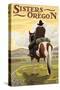 Sisters, Oregon - Cowboy on Horseback-Lantern Press-Stretched Canvas