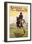 Sisters, Oregon - Cowboy on Horseback-Lantern Press-Framed Art Print