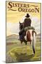 Sisters, Oregon - Cowboy on Horseback-Lantern Press-Mounted Art Print