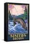 Sisters, Oregon - Fly Fisherman-Lantern Press-Framed Stretched Canvas