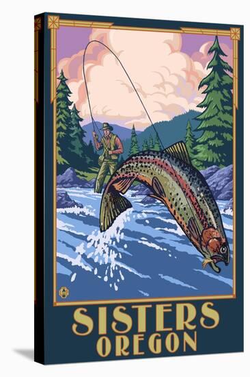 Sisters, Oregon - Fly Fisherman-Lantern Press-Stretched Canvas