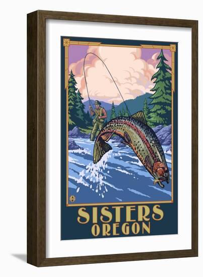 Sisters, Oregon - Fly Fisherman-Lantern Press-Framed Art Print
