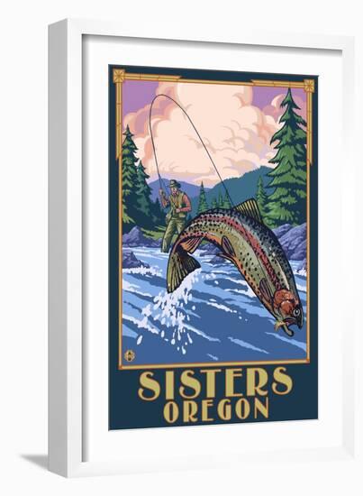 Sisters, Oregon - Fly Fisherman-Lantern Press-Framed Art Print