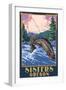 Sisters, Oregon - Fly Fisherman-Lantern Press-Framed Art Print