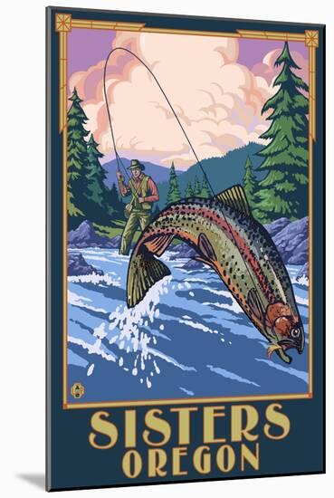 Sisters, Oregon - Fly Fisherman-Lantern Press-Mounted Art Print