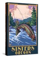 Sisters, Oregon - Fly Fisherman-Lantern Press-Stretched Canvas