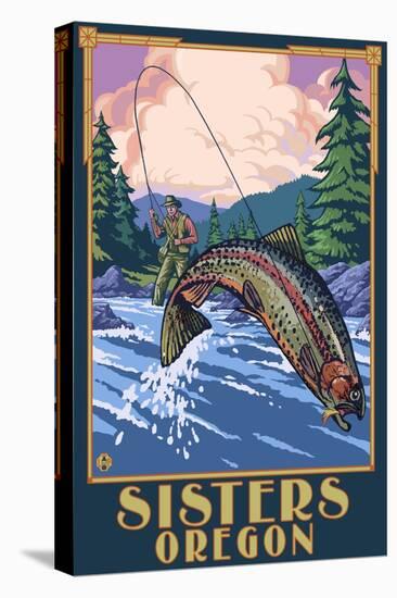 Sisters, Oregon - Fly Fisherman-Lantern Press-Stretched Canvas