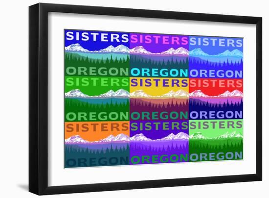 Sisters, Oregon - Mountains and Meadow Pop Art-Lantern Press-Framed Art Print