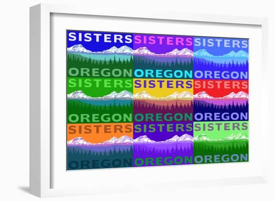 Sisters, Oregon - Mountains and Meadow Pop Art-Lantern Press-Framed Art Print