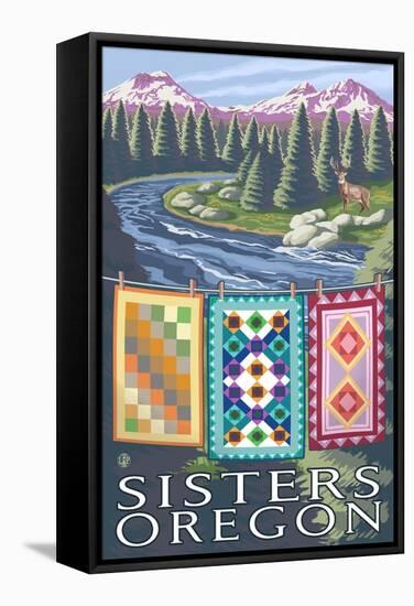Sisters, Oregon, Quilt Scene-Lantern Press-Framed Stretched Canvas