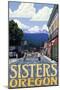 Sisters, Oregon - Town Scene and Mountains Quilt Design-Lantern Press-Mounted Art Print