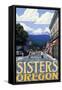 Sisters, Oregon - Town Scene and Mountains Quilt Design-Lantern Press-Framed Stretched Canvas