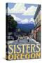 Sisters, Oregon - Town Scene and Mountains Quilt Design-Lantern Press-Stretched Canvas