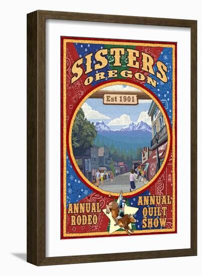 Sisters, Oregon - Town Scene Quilt Design-Lantern Press-Framed Art Print
