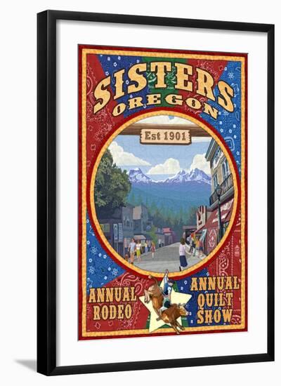 Sisters, Oregon - Town Scene Quilt Design-Lantern Press-Framed Art Print