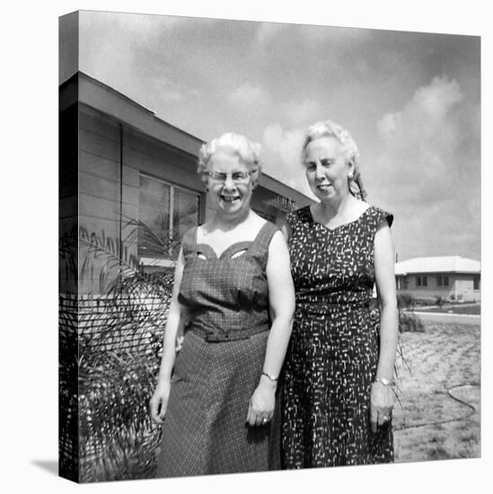 Sisters Pose in the Yard of a Suburban Cleveland Home, Ca. 1966.-Kirn Vintage Stock-Stretched Canvas