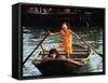 Sisters Who Live with Their Family on Halong Bay, Vietnam, Row Their Boat out to Greet Tourists-null-Framed Stretched Canvas