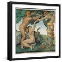 Sistine Chapel, Adam and Eve, Satan, Tree of Life-Michelangelo Buonarroti-Framed Art Print