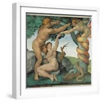 Sistine Chapel, Adam and Eve, Satan, Tree of Life-Michelangelo Buonarroti-Framed Art Print