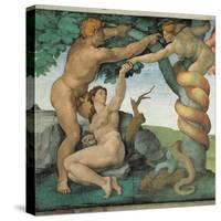 Sistine Chapel, Adam and Eve, Satan, Tree of Life-Michelangelo Buonarroti-Stretched Canvas