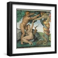 Sistine Chapel, Adam and Eve, Satan, Tree of Life-Michelangelo Buonarroti-Framed Art Print