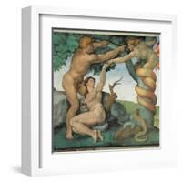 Sistine Chapel, Adam and Eve, Satan, Tree of Life-Michelangelo Buonarroti-Framed Art Print