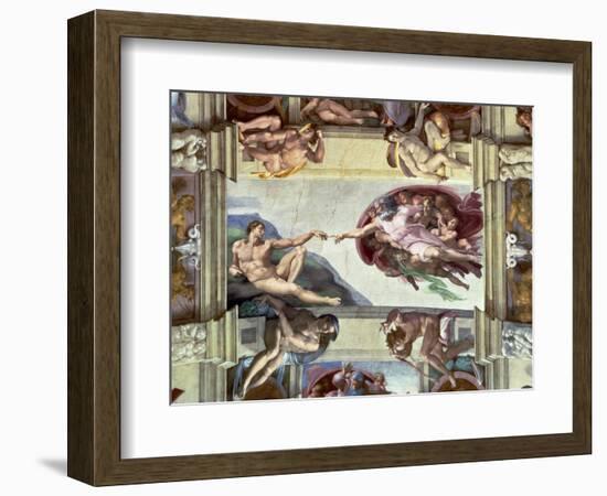 Sistine Chapel Ceiling, Creation of Adam, 1510-Michelangelo Buonarroti-Framed Giclee Print