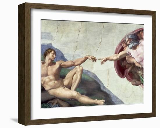 Sistine Chapel Ceiling: Creation of Adam, Detail of the Outstretched Arms, 1510-Michelangelo Buonarroti-Framed Giclee Print