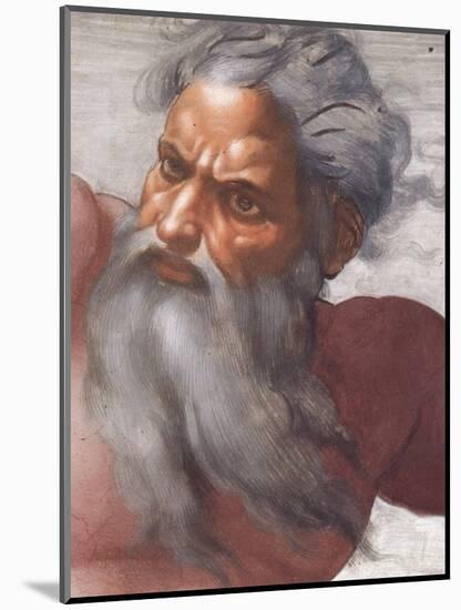 Sistine Chapel Ceiling: Creation of the Sun and Moon, 1508-12, Detail of the Face of God-Michelangelo Buonarroti-Mounted Giclee Print