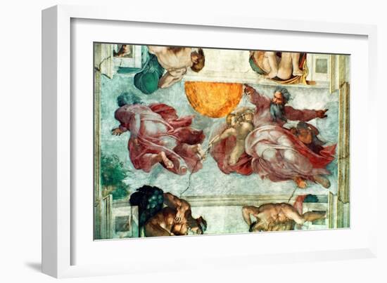 Sistine Chapel Ceiling: Creation of the Sun and Moon, 1508-12-Michelangelo Buonarroti-Framed Giclee Print