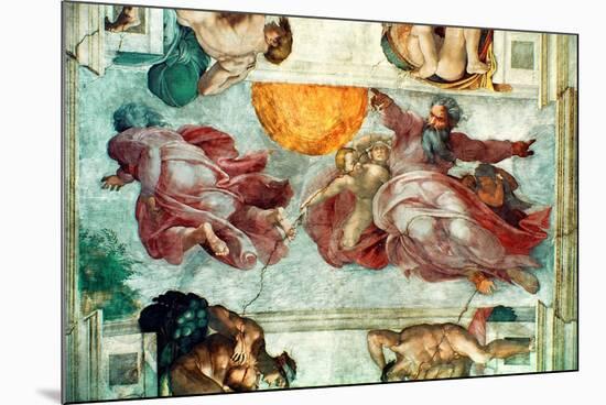 Sistine Chapel Ceiling: Creation of the Sun and Moon, 1508-12-Michelangelo Buonarroti-Mounted Premium Giclee Print