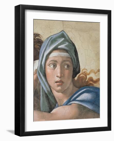 Sistine Chapel Ceiling, Delphic Sibyl's Face-Michelangelo Buonarroti-Framed Art Print