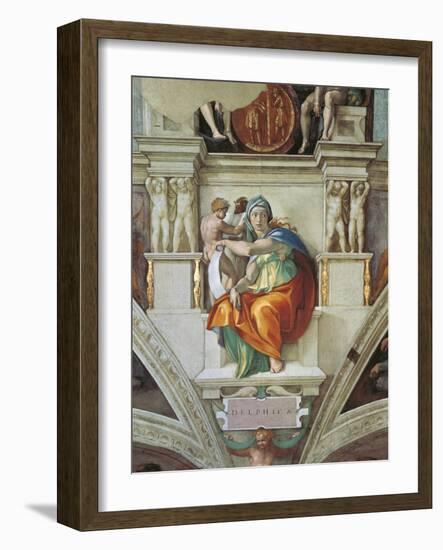 Sistine Chapel Ceiling, Delphic Sibyl-Michelangelo Buonarroti-Framed Art Print