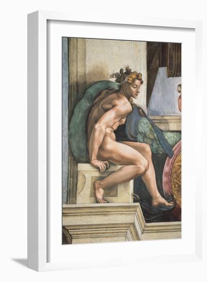 Sistine Chapel Ceiling, Female Nude-Michelangelo Buonarroti-Framed Art Print