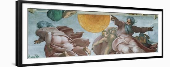 Sistine Chapel Ceiling, God Creating Sun and Moon-Michelangelo Buonarroti-Framed Premium Giclee Print