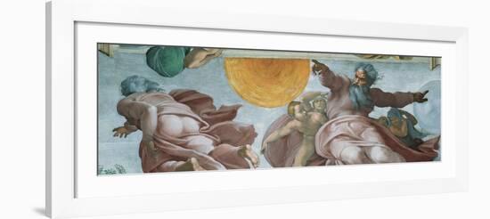 Sistine Chapel Ceiling, God Creating Sun and Moon-Michelangelo Buonarroti-Framed Art Print