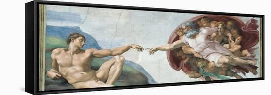 Sistine Chapel Ceiling, God to uches Adam with His Finger-Michelangelo Buonarroti-Framed Stretched Canvas