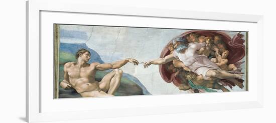 Sistine Chapel Ceiling, God to uches Adam with His Finger-Michelangelo Buonarroti-Framed Premium Giclee Print