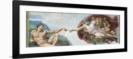 Sistine Chapel Ceiling, God to uches Adam with His Finger-Michelangelo Buonarroti-Framed Premium Giclee Print