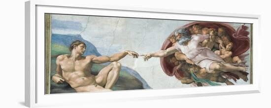 Sistine Chapel Ceiling, God to uches Adam with His Finger-Michelangelo Buonarroti-Framed Premium Giclee Print