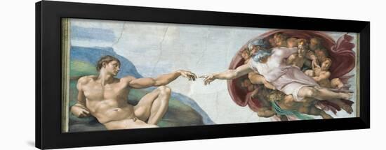 Sistine Chapel Ceiling, God to uches Adam with His Finger-Michelangelo Buonarroti-Framed Art Print