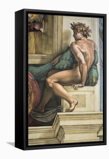 Sistine Chapel Ceiling, Male Nude-Michelangelo Buonarroti-Framed Stretched Canvas