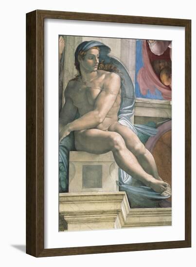 Sistine Chapel Ceiling, Male Nude-Michelangelo Buonarroti-Framed Art Print